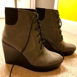 Gray platform lace up booties